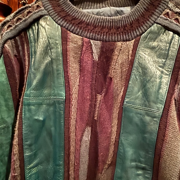 MENS LUXURY DESIGNER LEATHER SWEATER size L - Picture 4 of 13